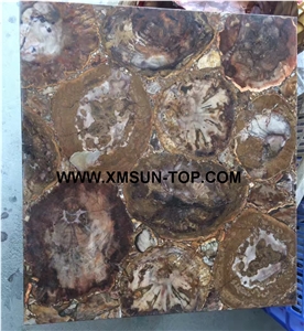 Brown Petrified Wood Semi-Precious Stone Square Table Tops/Brown Semi Precious Table Tops/Semi Precious Work Top/Semiprecious Stone Inlayed Tabletops/Table Top for Hotels& Villa&Restaurant
