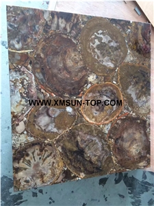 Brown Petrified Wood Semi-Precious Stone Square Table Tops/Brown Semi Precious Table Tops/Semi Precious Work Top/Semiprecious Stone Inlayed Tabletops/Table Top for Hotels& Villa&Restaurant