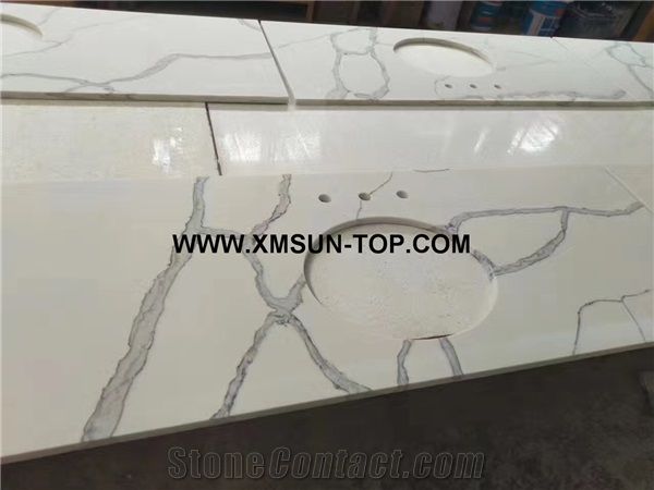 Calacatta White Quartz Bathroom Vanity Tops/Calacatta White Quartz Stone Bathroom Countertops/Calacatta Artificial Quartz Stone Vanity Tops/Custom Vanity Tops/Engineered Stone Bath Tops/Solid Surface