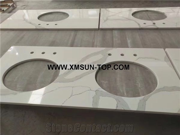 Calacatta White Quartz Bathroom Vanity Tops/Calacatta White Quartz Stone Bathroom Countertops/Calacatta Artificial Quartz Stone Vanity Tops/Custom Vanity Tops/Engineered Stone Bath Tops/Solid Surface