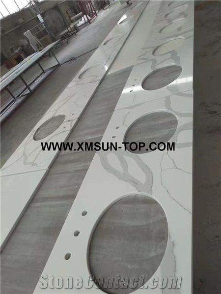 Calacatta White Quartz Bathroom Vanity Tops/Calacatta White Quartz Stone Bathroom Countertops/Calacatta Artificial Quartz Stone Vanity Tops/Custom Vanity Tops/Engineered Stone Bath Tops/Solid Surface