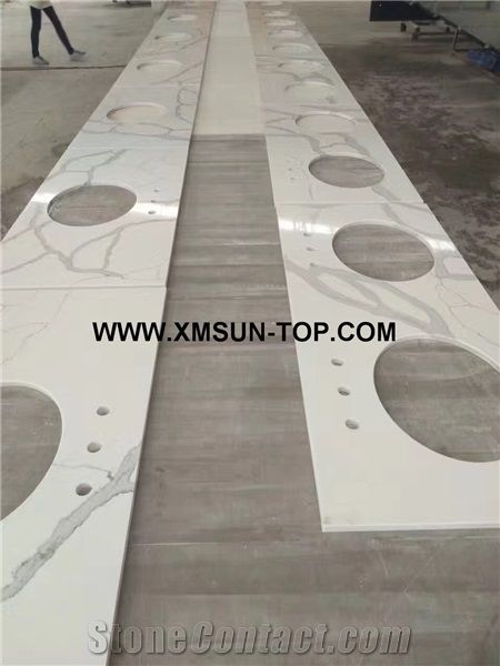 Calacatta White Quartz Bathroom Vanity Tops/Calacatta White Quartz Stone Bathroom Countertops/Calacatta Artificial Quartz Stone Vanity Tops/Custom Vanity Tops/Engineered Stone Bath Tops/Solid Surface
