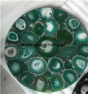 Green Agate Semi-Precious Stone Round Table Tops/Jade Green Semi Precious Table Tops/Green Agate Work Top/Semiprecious Stone Inlayed Tabletops/Table Top for Hotels& Villa&Restaurant/High Quality