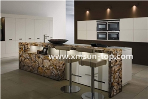 Petrified Wood Semi-Precious Stone Kitchen Counter Top/Semi- Precious Stone Kitchen Worktop/Kitchen Tops/Kitchen Bar Tops/Kitchen Desk Tops/Custom Countertop/Brown Semi Precious Kitchen Countertop