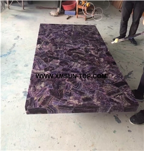 Purple Crystal Semi-Precious Stone Square Table Tops/Lilac Semi Precious Table Tops/Amethystine Work Top/Semiprecious Stone Inlayed Tabletops/Table Top for Hotels& Villa&Restaurant