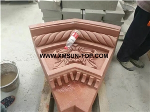 Red Sandstone Column Tops/Dark Red Sandstone Sculptured Columns Bases/Architectural Columns/Outdoors&Landscape Column/Red Sandstone Pillar/Building Ornament/Column Component