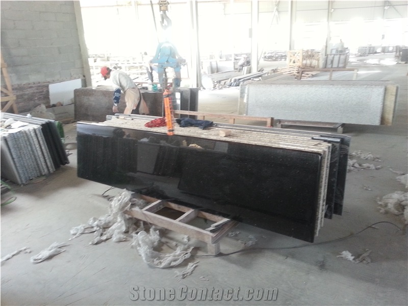 India Black Granite Black Galaxy Countertop, Black Galaxy Granite Kitchen Top,Bar Top, Island Tops, Sawn Cut Tiles Slabs Exterior - Interior Wall & Floor,Stairs Etc Project