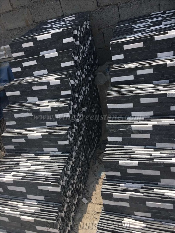 Black and White Quartzite Wall Cladding, Multicolor Culture Stone, Stacked Stone Veneer, Winggreen Stone