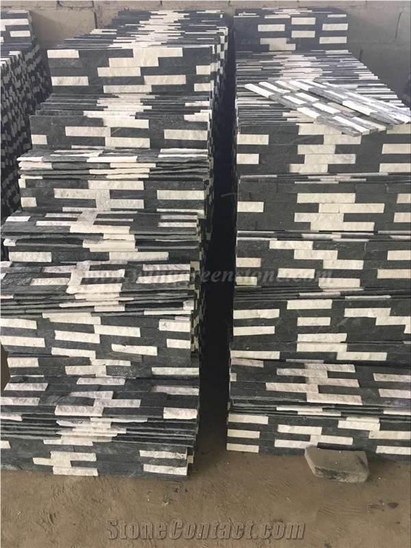 Black and White Quartzite Wall Cladding, Multicolor Culture Stone, Stacked Stone Veneer, Winggreen Stone