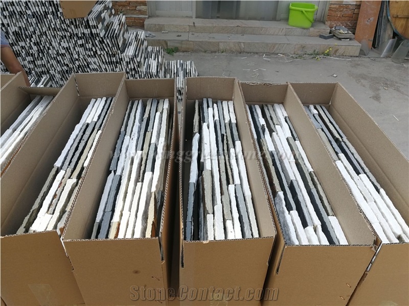 Black and White Quartzite Wall Cladding, Multicolor Culture Stone, Stacked Stone Veneer, Winggreen Stone