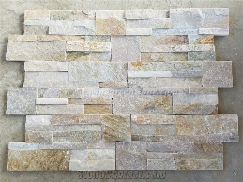 Yellow Wooden Slate Wall Cladding, Stacked Stone Veneer Culture Stone, Wooden Slate Corner Stone, Winggreen Stone