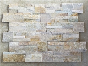 Yellow Wooden Slate Wall Cladding, Stacked Stone Veneer Culture Stone, Wooden Slate Corner Stone, Winggreen Stone