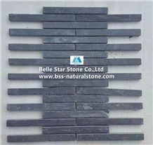 China Black Riven Slate Mosaic,Charcoal Grey Split Face Slate Wall Mosaic,Carbon Black Slate Floor Mosaic,Black Stone Mosaic,Dark Grey Slate Mosaic Pattern,Slate Mosaic Wall Tiles,Interior Mosaic Tile
