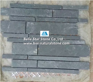 China Black Riven Slate Mosaic,Charcoal Grey Split Face Slate Wall Mosaic,Carbon Black Slate Floor Mosaic,Dark Grey Slate Mosaic Pattern,Natural Slate Stone Mosaic,Black Mosaic Wall Tiles