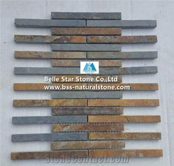 China Multicolour Riven Slate Mosaic,Rusty Split Face Slate Wall Mosaic,Sunset Slate Mosaic Pattern,Copper Rust Slate Floor Mosaic,Autumn Rose Slate Mosaic Tiles,Natural Multicolor Slate Stone Mosaic