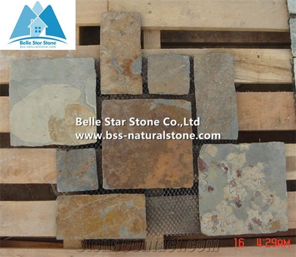 China Multicolour Slate Meshed Flagstone,Rusty Split Face Slate Flagstone Wall,Sunset Slate Flagstone Paving Set,Autumn Rose Slate Flagstone Patio,Copper Rust Slate Flagstone Walkway,Flagstone Pavers