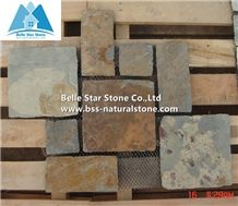 China Multicolour Slate Meshed Flagstone,Rusty Split Face Slate Flagstone Wall,Sunset Slate Flagstone Paving Set,Autumn Rose Slate Flagstone Patio,Copper Rust Slate Flagstone Walkway,Flagstone Pavers