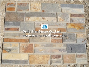 China Multicolour Split Face Beveled Edges Slate Stacked Stone,Rusty Riven Slate Stone Cladding,Copper Rust Slate Stone Wall Panels,Sunset Slate Culture Stone,Autumn Rose Slate Ledgestone