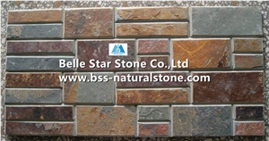 China Multicolour Split Face Beveled Edges Slate Stacked Stone,Rusty Riven Slate Stone Cladding,Copper Rust Slate Stone Wall Panels,Sunset Slate Culture Stone,Autumn Rose Slate Ledgestone