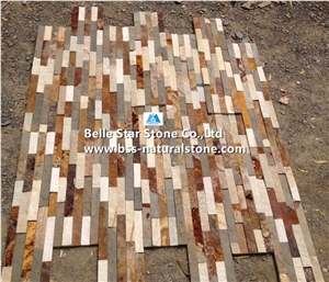 China Multicolour Split Face Slate Mixed White Quartzite Stone Cladding,Slate & Quartzite Stacked Stone,White & Rusty Stone Wall Panels,Natural Thin Stone Veneer,Natural Ledgestone