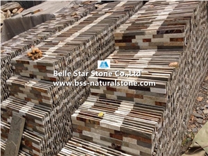 China Multicolour Split Face Slate Mixed White Quartzite Stone Cladding,Slate & Quartzite Stacked Stone,White & Rusty Stone Wall Panels,Natural Thin Stone Veneer,Natural Ledgestone