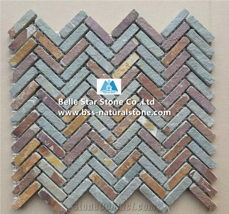 China Rusty Riven Slate Mosaic,Multicolour Split Face Slate Wall Mosaic,Sunset Slate Mosaic Pattern,Copper Rust Slate Floor Mosaic,Autumn Rose Slate Mosaic Wall Tiles,Multicolor Slate Stone Mosaic