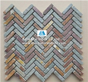 China Rusty Riven Slate Mosaic,Multicolour Split Face Slate Wall Mosaic,Sunset Slate Mosaic Pattern,Copper Rust Slate Floor Mosaic,Autumn Rose Slate Mosaic Wall Tiles,Multicolor Slate Stone Mosaic