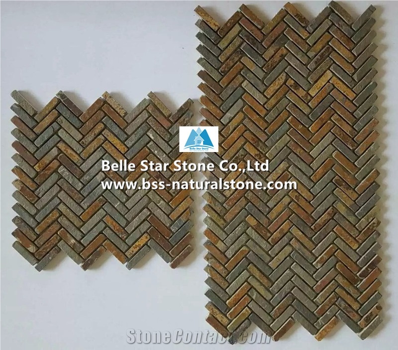 China Rusty Riven Slate Mosaic,Multicolour Split Face Slate Wall Mosaic,Sunset Slate Mosaic Pattern,Copper Rust Slate Floor Mosaic,Autumn Rose Slate Mosaic Wall Tiles,Multicolor Slate Stone Mosaic