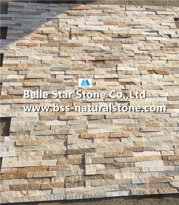 Desert Gold Quartzite Ledgestone,Oyster Split Face Slate Thin Stone Veneer,White Gold Quartzite Culture Stone,Honey Golden Quartzite Z Stone Wall Panels,Silver Sunset Quartzite Stacked Stone 10x36cm