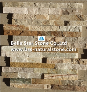 Desert Gold Quartzite Thin Stone Veneer 10x40cm,Oyster Split Face Slate Ledgestone,White Gold Quartzite Culture Stone,Honey Golden Quartzite Stacked Stone,Silver Sunset Quartzite Z Stone Cladding