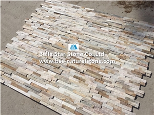 Desert Gold Quartzite Thin Stone Veneer 10x40cm,Oyster Split Face Slate Ledgestone,White Gold Quartzite Culture Stone,Honey Golden Quartzite Stacked Stone,Silver Sunset Quartzite Z Stone Cladding