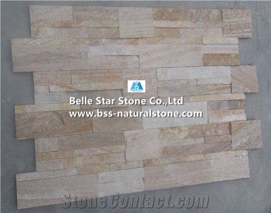 Gold Wooden Quartzite 18X35cm S Cut Stone Cladding,Natural Quartzite Thin Stone Veneer,Natural Stone Cladding,Quartzite Stacked Stone,Quartzite Culture Stone,Natural Stone Wall Panels,Ledgestone