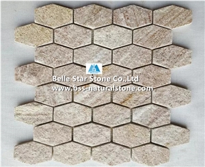 Gold Wooden Quartzite Mosaic,Natural Quartzite Wall Mosaic,Wooden Quartzite Floor Mosaic,Natural Mosaic Pattern,Quartzite Stone Mosaic,Interior Mosaic Wall Tiles,Indoor Wall Mosaic Pattern