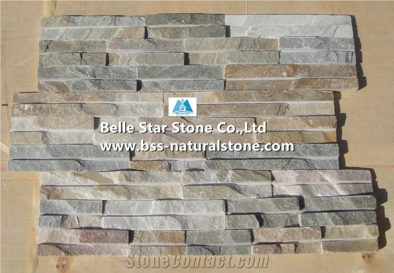 Oyster Split Face Grooved Slate Stacked Stone,White Gold Quartzite Ledgestone,Silver Sunset Quartzite Stone Cladding,Desert Gold Quartzite Culture Stone,Honey Golden Quartzite Stone Wall Panels