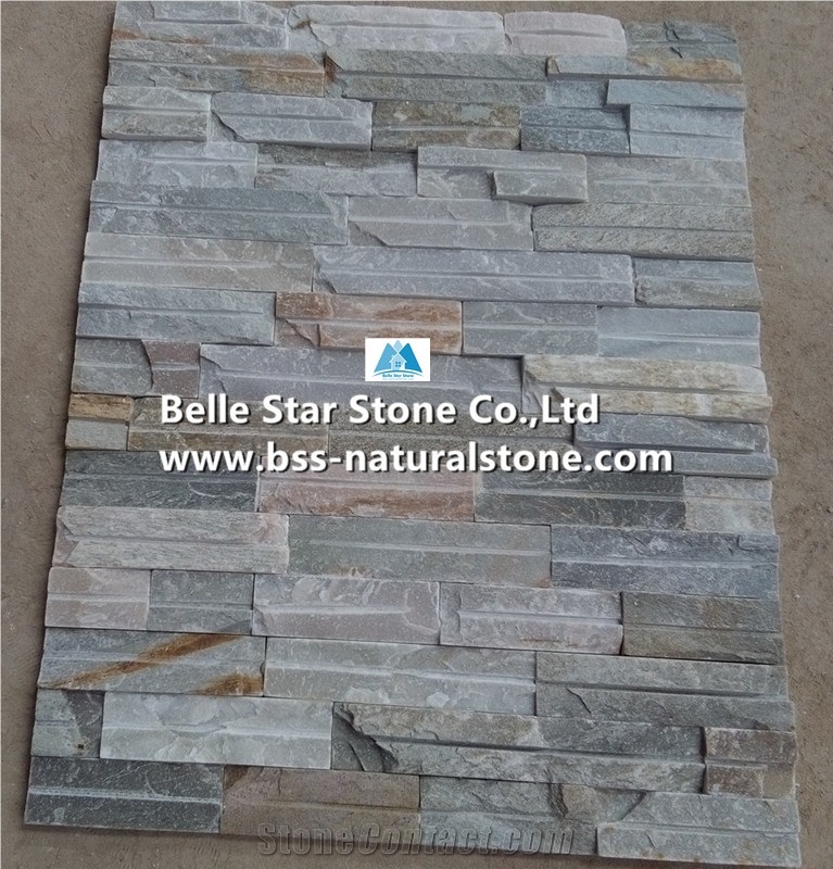 Oyster Split Face Grooved Slate Stacked Stone,White Gold Quartzite Ledgestone,Silver Sunset Quartzite Stone Cladding,Desert Gold Quartzite Culture Stone,Honey Golden Quartzite Stone Wall Panels