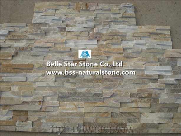 Oyster Split Face Grooved Slate Stacked Stone,White Gold Quartzite Ledgestone,Silver Sunset Quartzite Stone Cladding,Desert Gold Quartzite Culture Stone,Honey Golden Quartzite Stone Wall Panels