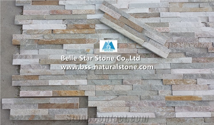Oyster Split Face Slate Culture Stone,White Gold Quartzite Ledgestone,Desert Gold Quartzite Stacked Stone,Silver Sunset Quartzite Z Stone Wall Panels,Honey Golden Quartzite Thin Stone Veneer 10x40cm
