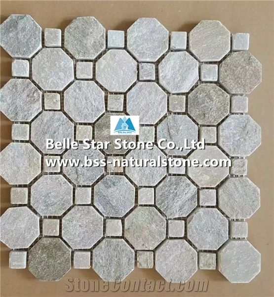 Oyster Split Face Slate Mosaic,Desert Gold Quartzite Wall Mosaic,White Gold Quartzite Floor Mosaic,Silver Sunset Quartzite Mosaic Pattern,Oyster Stone Mosaic,Natural Mosaic Wall Tiles,Interior Mosaic