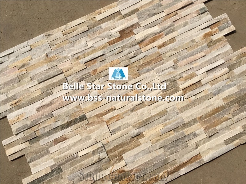 Oyster Split Face Slate Stacked Stone,White Gold Quartzite Culture Stone,Desert Gold Quartzite Ledge Stone,Honey Golden Quartzite Thin Stone Veneer,Silver Sunset Quartzite Z Stone Wall Panels 10x36