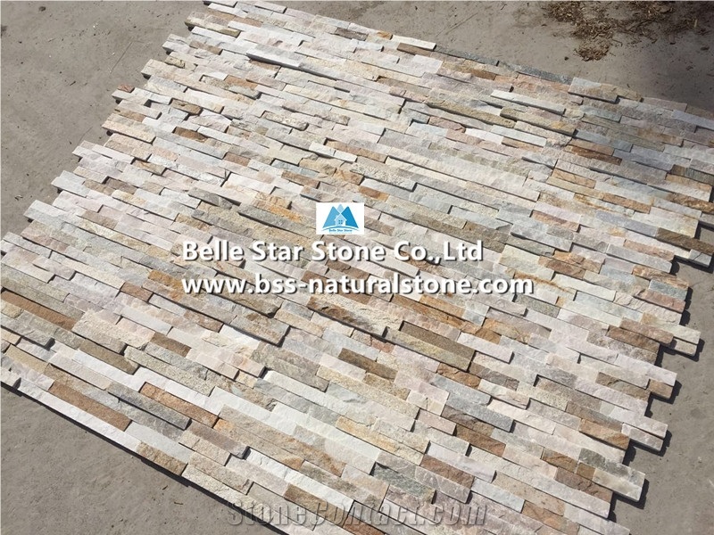 Oyster Split Face Slate Stacked Stone,White Gold Quartzite Culture Stone,Desert Gold Quartzite Ledge Stone,Honey Golden Quartzite Thin Stone Veneer,Silver Sunset Quartzite Z Stone Wall Panels 10x36