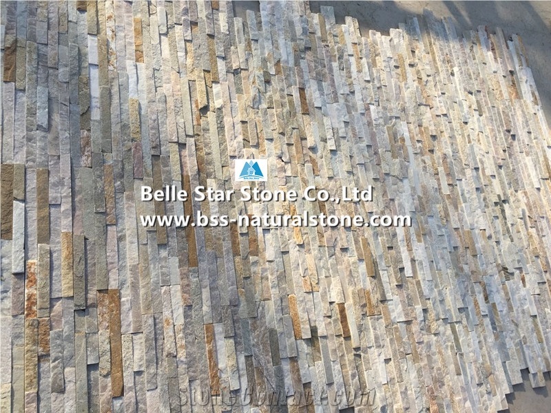 Oyster Split Face Slate Stacked Stone,White Gold Quartzite Culture Stone,Desert Gold Quartzite Ledge Stone,Honey Golden Quartzite Thin Stone Veneer,Silver Sunset Quartzite Z Stone Wall Panels 10x36