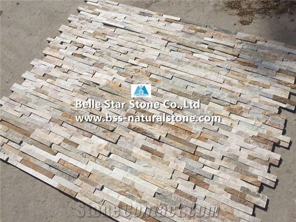 Silver Sunset Quartzite Thin Stone Veneer,Oyster Split Face Slate Culture Stone,White Gold Quartzite Ledgestone,Golden Honey Quartzite Stacked Stone,Desert Gold Quartzite Z Stone Panels,Stone Cladding