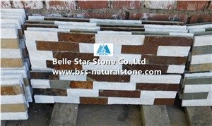 Snow White Quartzite Mixed Multicolor Slate Stacked Stone,Natural Stone Panel,Quartzite & Slate Ledgestone,Real Slate Quartzite Culture Stone,Porches Stone Wall Panels,Fireplace Ledgestone,Stone Clad