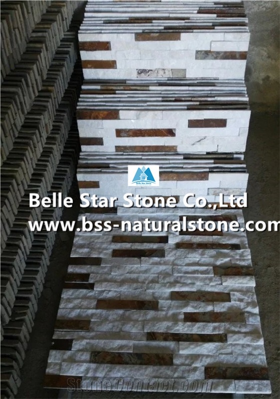 Snow White Quartzite Mixed Multicolor Slate Stacked Stone,Natural Stone Panel,Quartzite & Slate Ledgestone,Real Slate Quartzite Culture Stone,Porches Stone Wall Panels,Fireplace Ledgestone,Stone Clad