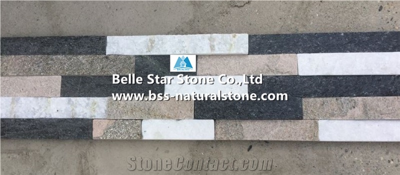 White Quartzite Mixed Black Quartzite and Pink Quartzite Stone Cladding,Quartzite Stacked Stone,Natural Stone Wall Panels,Quartzite Culture Stone,Multicolour Quartzite Ledge Stone,Stone Veneer