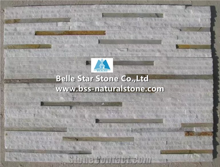 White Quartzite + Rusty Multicolor Slate Waterfall Shape Ledgestone,Quartzite & Slate Mini Stacked Stone,White + Sunset Thin Stone Veneer,Waterfall Shape Stone Cladding,Natural Stone Wall Panels