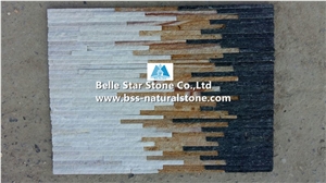 White Quartzite Yellow Sandstone Black Quartzite Water Retaining Wall Cladding,Quartzite & Sandstone Waterfall Shape Ledgestone,Natural Mini Stacked Stone,Real Thin Stone Veneer,Natural Stone Panels