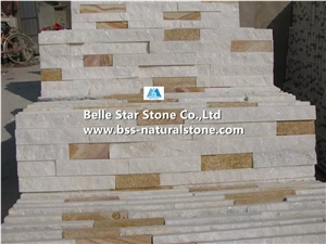 White Quartzite + Yellow Sandstone Stone Cladding,Quartzite & Sandstone Culture Stone,Natural Stone Wall Panels,Real Thin Stone Veneer,Natural Ledgestone,White + Yellow Stacked Stone