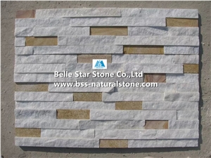 White Quartzite + Yellow Sandstone Stone Cladding,Quartzite & Sandstone Culture Stone,Natural Stone Wall Panels,Real Thin Stone Veneer,Natural Ledgestone,White + Yellow Stacked Stone
