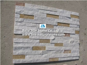 White Quartzite + Yellow Sandstone Stone Cladding,Quartzite & Sandstone Culture Stone,Natural Stone Wall Panels,Real Thin Stone Veneer,Natural Ledgestone,White + Yellow Stacked Stone